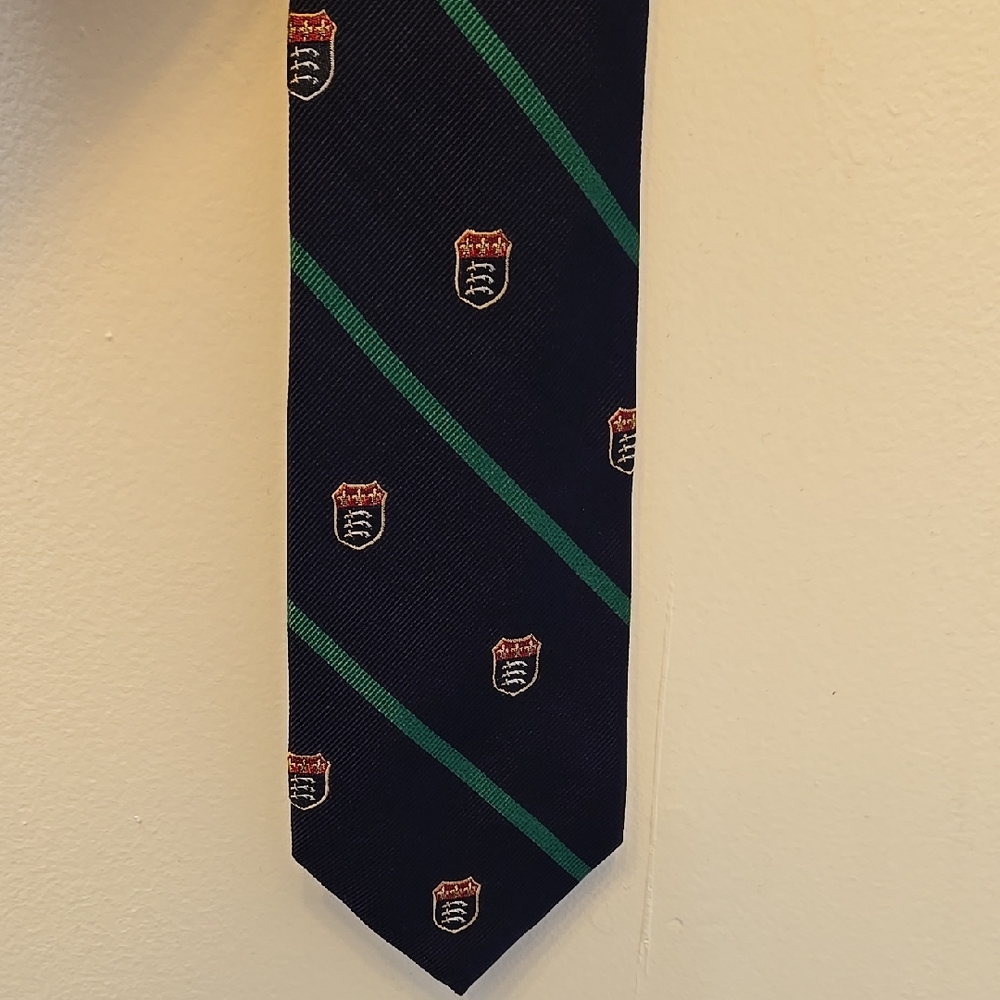 Ralph Laure Black and Green Striped/Crested Tie